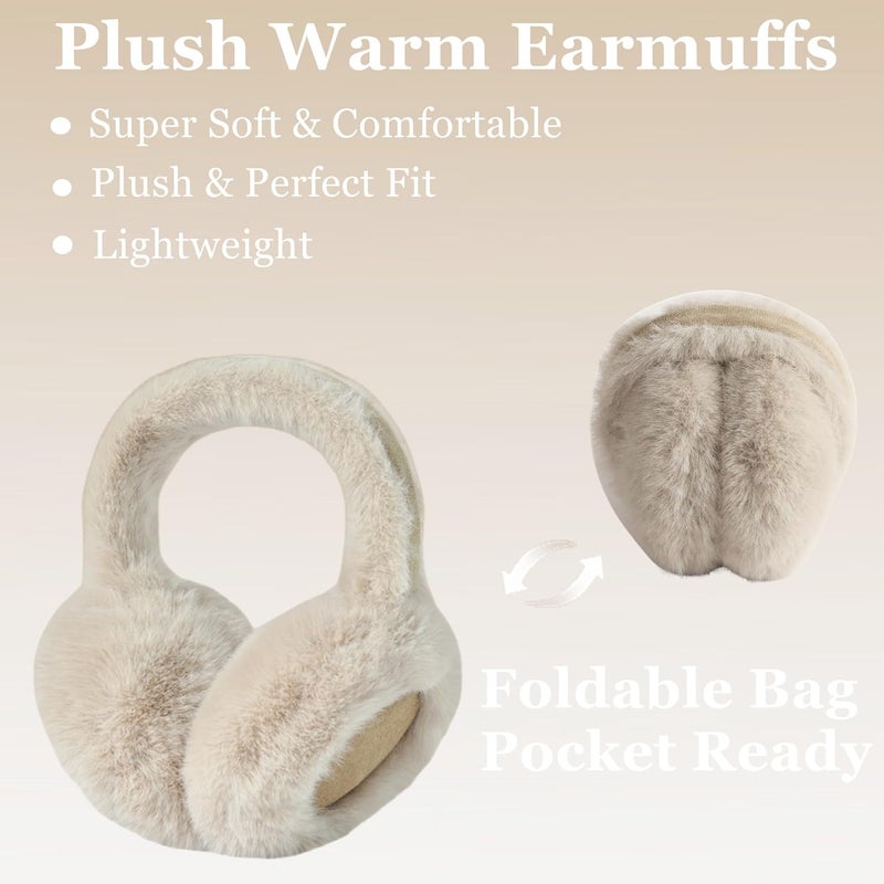 Fsmiling Winter Ear Muffs For Women Fuzzy Earmuffs Adjustable Ear Warmer Foldable - Image 5